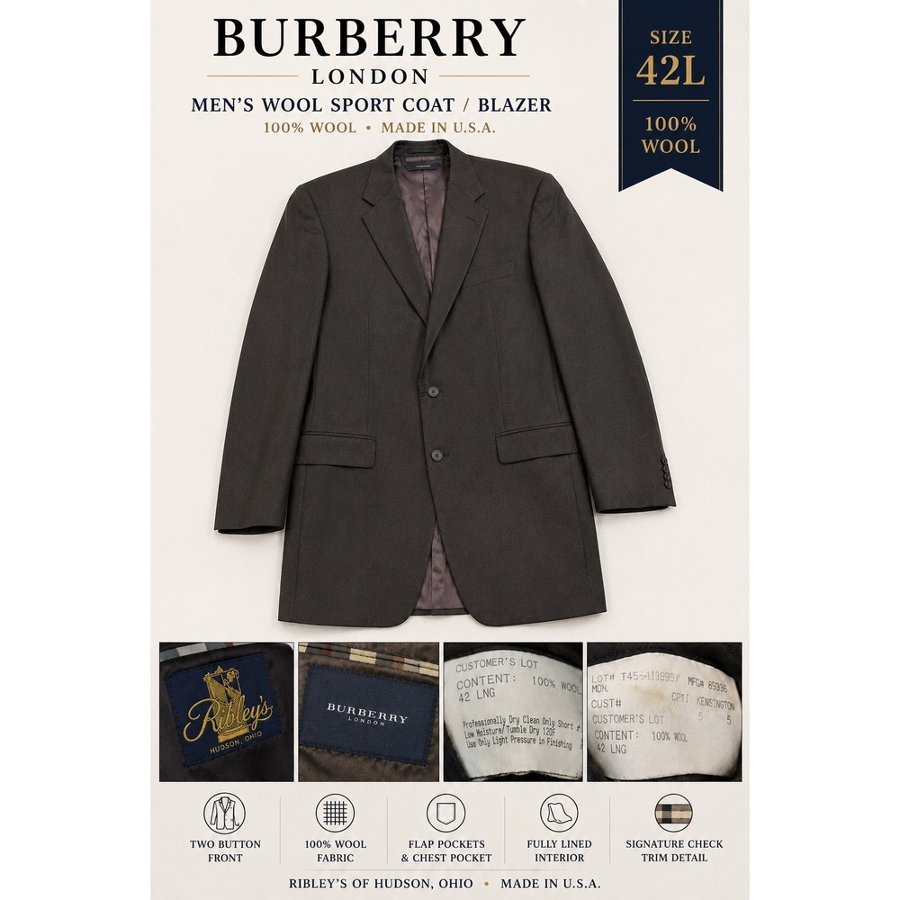 Vintage Burberry London Mens 42 Long 100% Wool Blazer Sport Coat Textured Flaw